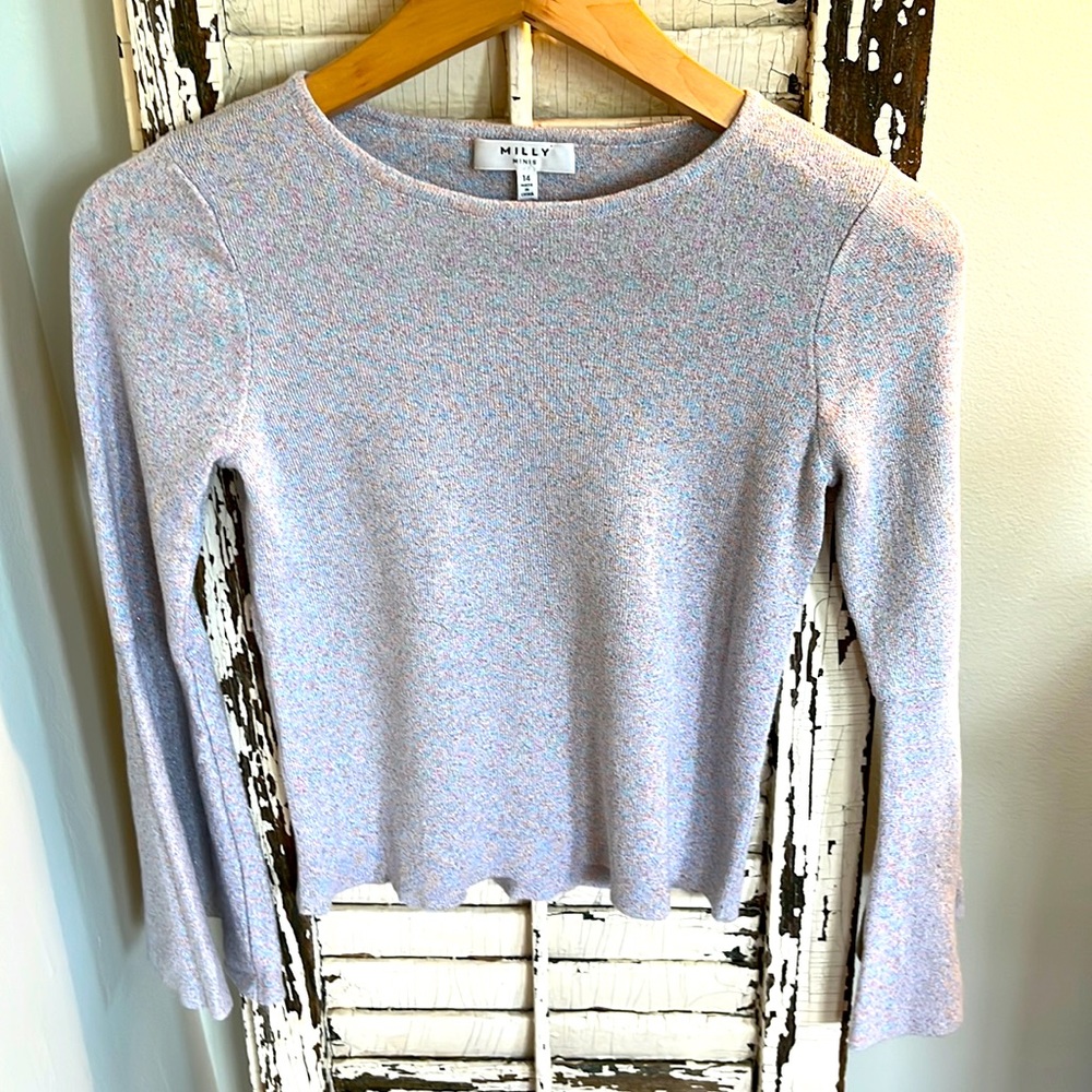 MILLY MINIS Bell sleeve knit metallic shirt, size 14